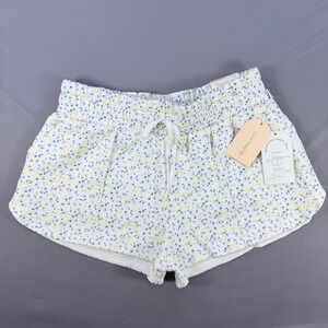 Blogilates Womens L White Floral Cotton Blend Marshmallow Dolphin Shorts Pockets